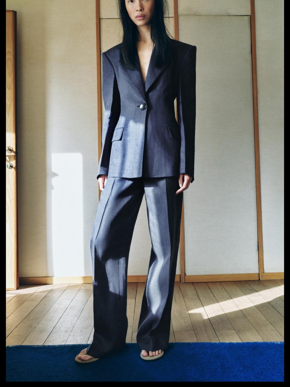 Zara Tailored linen straight -Leg Suit Pants - blue